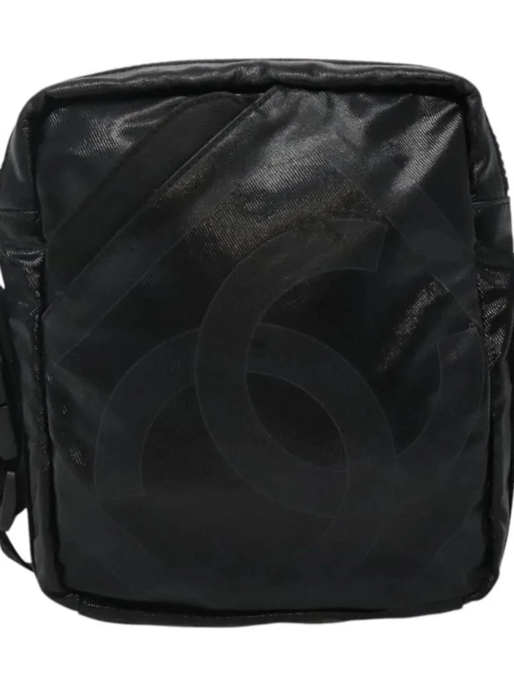 CHANEL Sports COCO Mark Shoulder Bag Coated Canvas Black CC Auth BA202